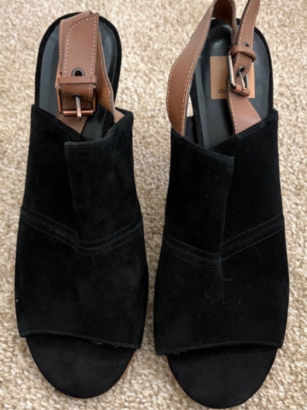 Dolce Vita Black Suede Slingback Peep Toe Mule Heels Y2K Style Boho